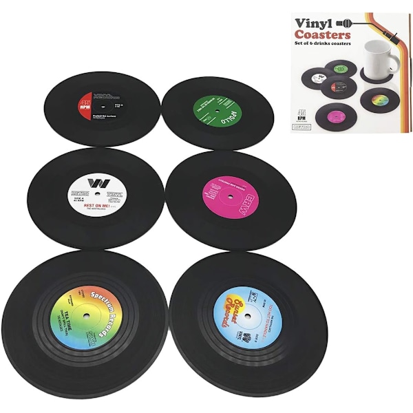 6 stk Retro CD Plade Vinyl Underkopper Kop Matte til Kaffe Drikkebord Non-Slip Underkopper, ingen kasse