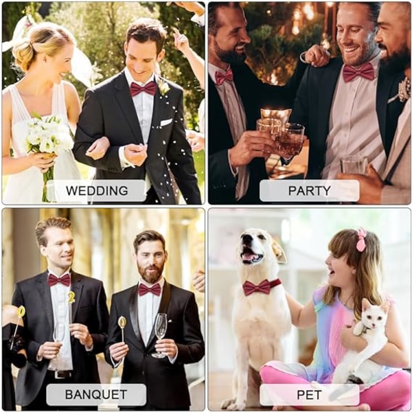 Herr Bow Tie, Klassisk enfärgad förknuten Bow Tie för män, Satin Tux Bowtie, Justerbar formell nackband för fester, bröllop Maroon Red