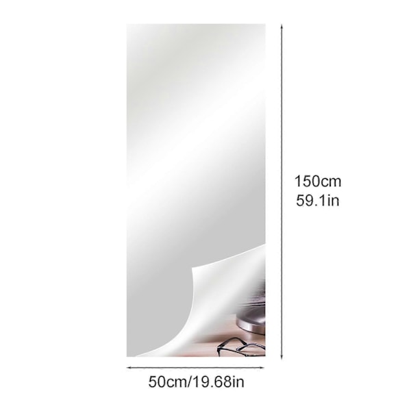 Självhäftande Akryl Spegel, Spegelplattor, Flexibla Spegelark Väggdekaler, Ramlös Spegel 50cm*150cm*0.1mm