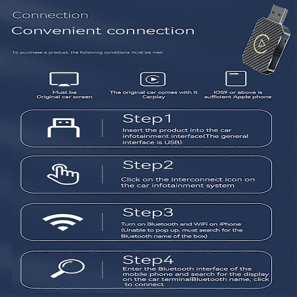 Trådløs CarPlay Adapter 2024 Opgraderet, Trådløs CarPlay Dongle, Konverterer Kablet CarPlay til Trådløs, Plug and Play CarPlay Trådløs Adapter, Passer