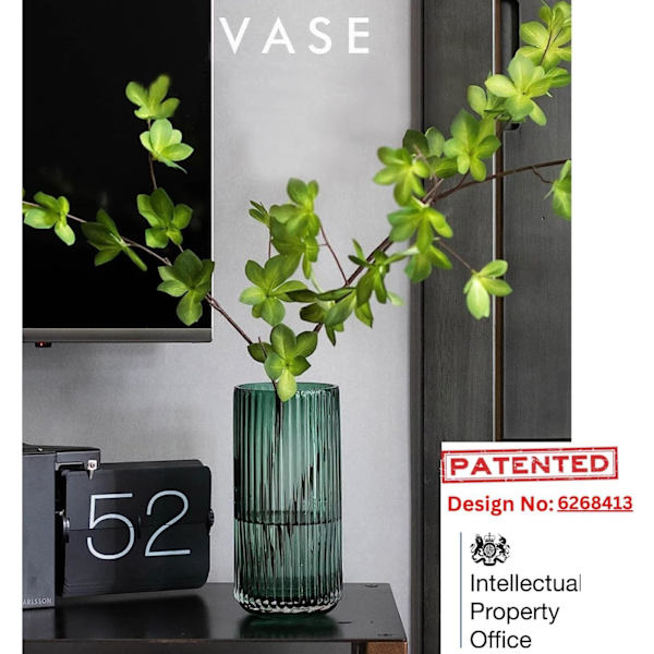 1 STK Premium Tjock Grön Glasvas - Ribbad Glasblomvas för Rustik Heminredning, Dekorativa Vaser för Blommor 26cm