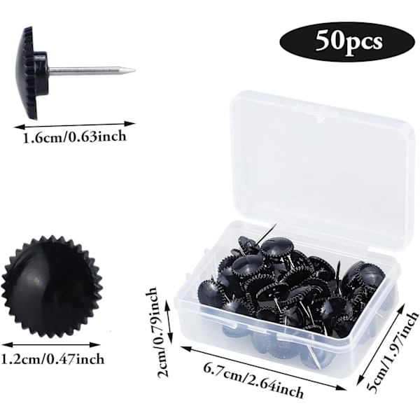 50 stk. Sorte Push Pins Gear Tommelknapper til vægophæng Tegningsstifter Stålspids Korktavle Push Pins Dekorative Tommelknapper Poster Pins til vægkort