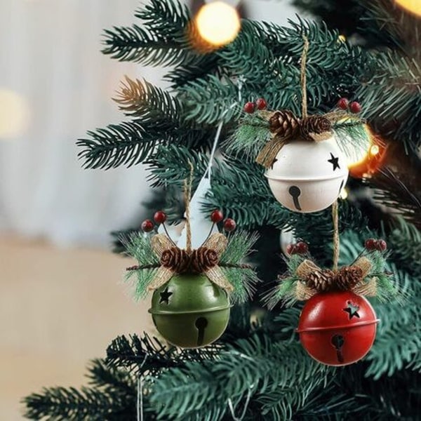 Julgranssmycke med Jingle Bells, 3-pack Hantverk Julgran Bells Hängande med Holly Berry Kottar och Rosett för Jul