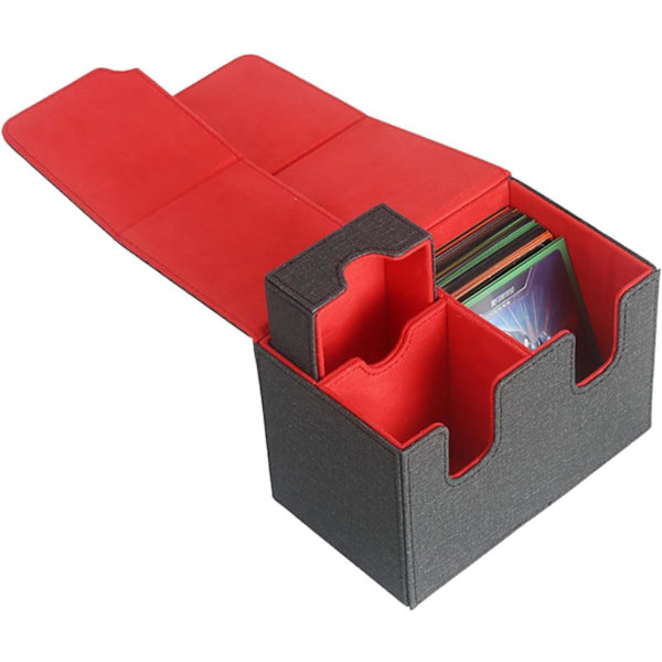 Kortspillboks, Kortspillbokser - PU-Lær Kortspill Oppbevaringsboks med Magnetisk Lukking, U-Formet Spor Solid Konstruksjon Bridgeboks Black Red