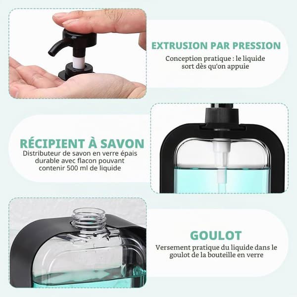 500 ml Tvålpump - 2-pack - Svart och Transparent Plast - Diskmedelspump - Badrum Kök