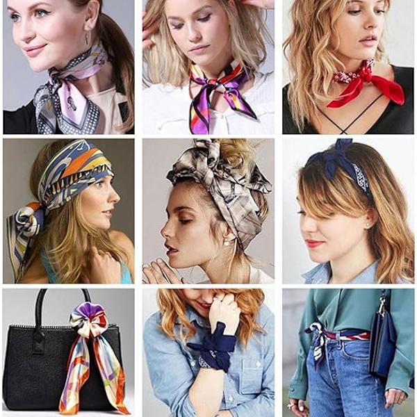 Satin Square 27 Tommer Hårskjerf Silkefølelse Hals Wraps Hodeskjerf Neckerchief Hodeplagg Mote Bandanas S07172