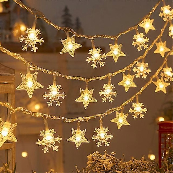 Juletre Snøfnugg LED Lyslenke Banner Juledekorasjon 2023 for Hjem Navidad Juletre Dekor Lys Nyttår 2024 snowflake star 1.5M 10LED
