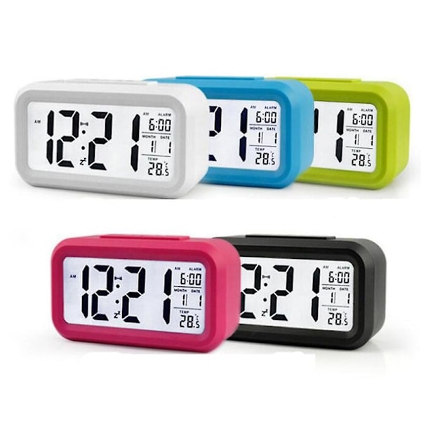 Väckarklocka med Snooze, Nattlampa, Termometer, Digital LED-Display, Batteridriven White