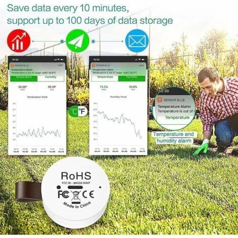 Bluetooth termometer hygrometer, mini trådlös inomhus termo-hygrometer med dataexportfunktion, kompatibel med iOS och Android för vin