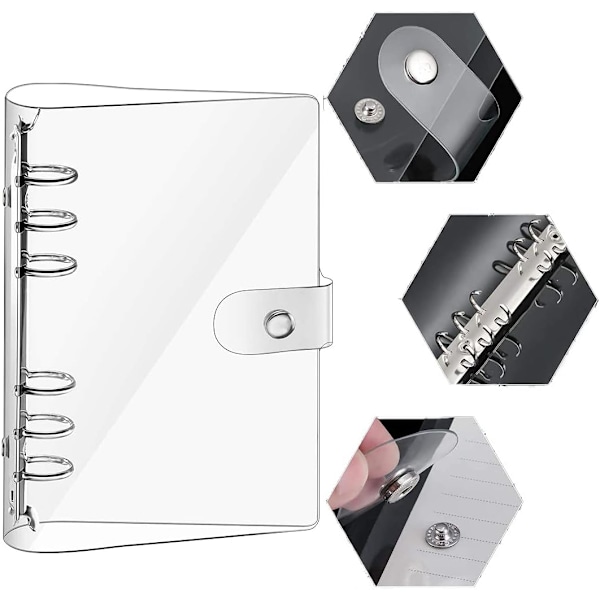 Ringbinders Cover Klar Blød PVC 6 Hulls Ringbinder, Vandafvisende Løsbladshæftemappe med Transparent Lineal, Notesbog Cover Case Genopfyldeligt A6