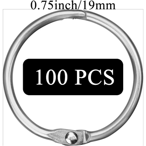 100 stk. Binder Ringe, Løse Blade Binder Ringe, Bog Ringe, Metal Bindingsringe til Papirer, Flash Cards, Index Cards, Ringbind, Kontor, Skole, Hjem 0.75 Inch/19mm