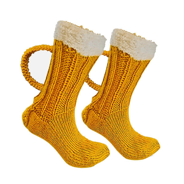 3D-olutlasi-sukat, söpöt, unisex, hauskat, keltaiset, neulotut sukat