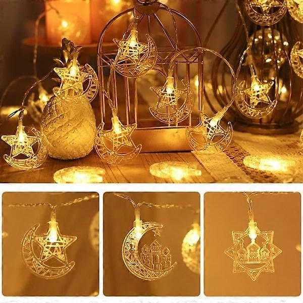 1,5 m 10 LED Måne Stjerne slot Lys Eid Mubarak Ramadan Måne
