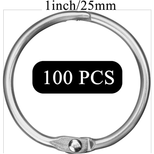 100 stk. Binder Ringe, Løse Blade Binder Ringe, Bog Ringe, Metal Bindingsringe til Papirer, Flash Cards, Index Cards, Ringbind, Kontor, Skole, Hjem 1 Inch/25mm