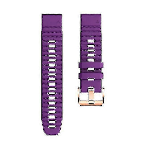 Urremme til Garmin Fenix 7s / 6s Pro / 5s Plus / Instinct 2s, vandrette stribede silikone 20mm rem med rosaguld spænde Purple