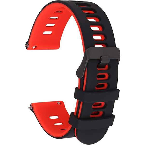 Silikon Urrem, Hurtig Udskiftning Sportsur Remme, Universal Smartwatch Rem med Sort Rustfrit Stål Spænde til Mænd Kvinder Black-Red 20mm