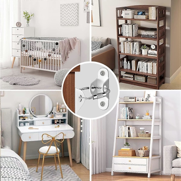 Møbelankre til børnesikring, jordskælvsstropper anti-tip møbelanker sikring holder baby kæledyr sikkerhed forhindrer faldende møbler White 30pcs