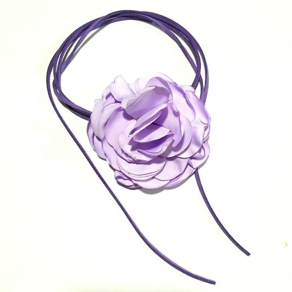 Stor Rose Blomst Kragebenskjede Enkelt Justerbart Stoff Halskjede Dame Choker Purple