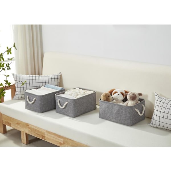 Lille Opbevaringsboks med Håndtag, Foldbar Garderobekurv til Opbevaring, Canvas Linen Opbevaringskurve (Grå)