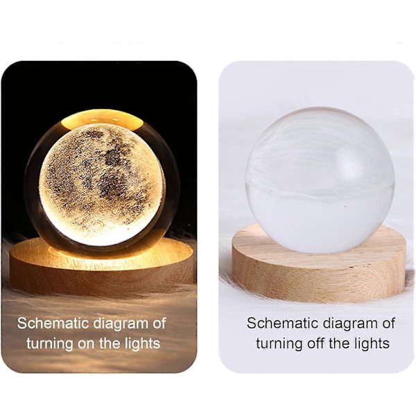 3D Saturn Krystal Kugle Natlampe til Børn Glaskugle Natlampe med Træbase Fantasifuld Dekoration Krystal Kugle Saturn LED Galaxy Planet Natlampe Nebula