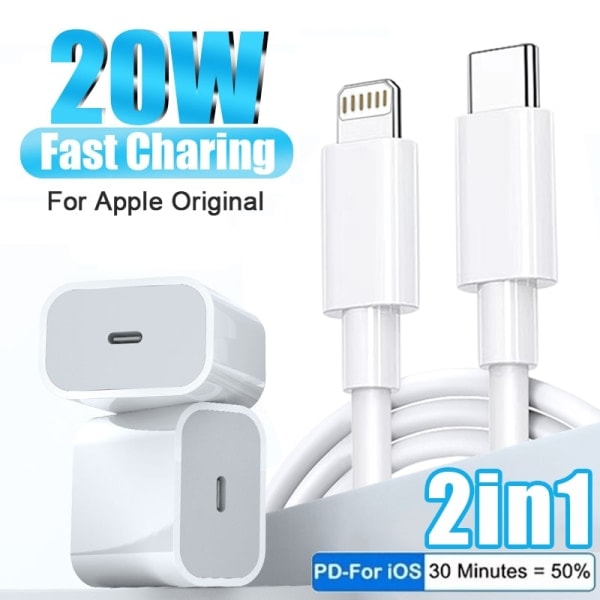 2 kpl 20W nopea iPhone-laturi + 2 kpl 2m USB-kaapelia 2 st 20W