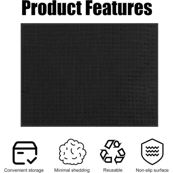 Opvaskemåtter - Sæt med 2 - Mikrofiber - Hurtig absorption - Beskyttelse af bordplade - 38x51cm Sort