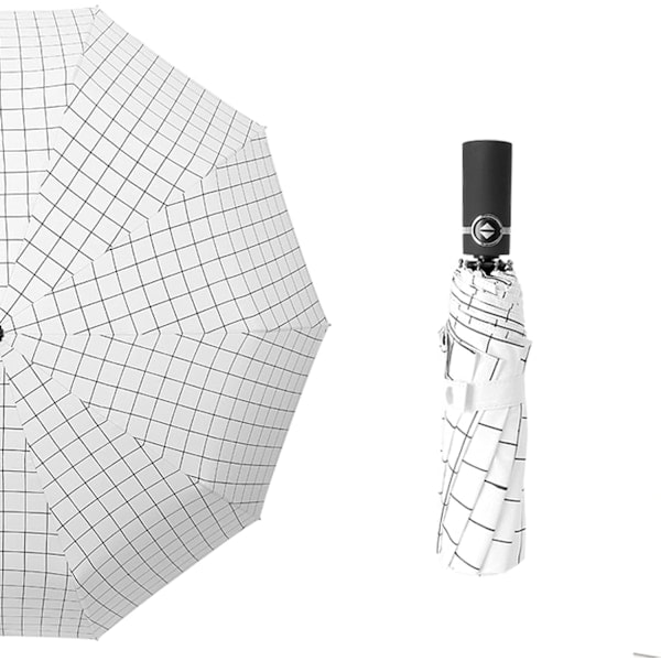 Unisex automatisk foldeparaply, solbeskyttelse, vandtæt, vindtæt paraply, paraplystof/ribber/mellemstangsmateriale, slagfast stof/fiber/legering white