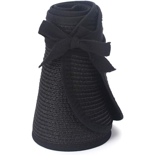 Stor Strandhatt i Halm för Kvinnor, Vikbar Bredbrättad Hatt för Dam, Solskydd, Bucket Hat med Rosett Black