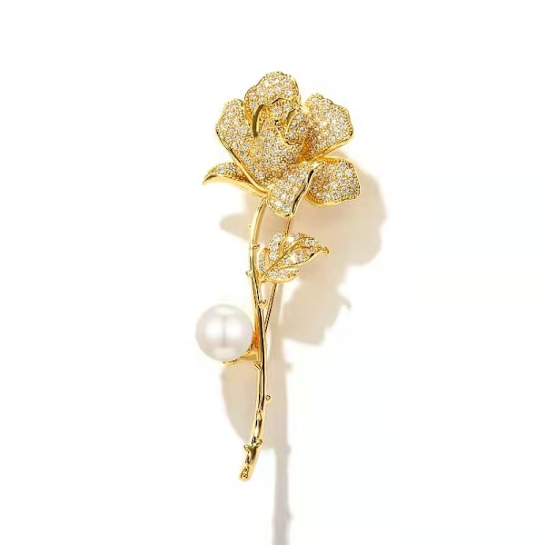 Rhinestone Pearl Rose Brosch Pin Rose Flower Lapel Pin Guld Kristall Flower Lapel Brosch Rose Corsage Pin