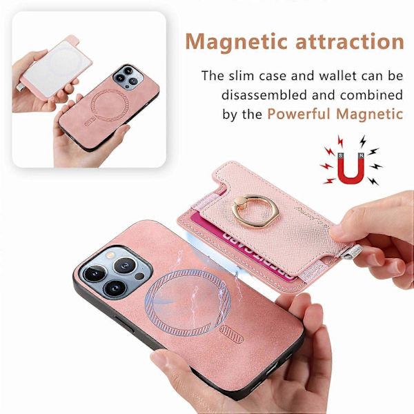B5 iPhone 16 Pro Max -kotelo 2-in-1 Magneettinen irrotettava korttipidike Nahka + TPU Puhelimen suojus - Vaaleanpunainen Pink