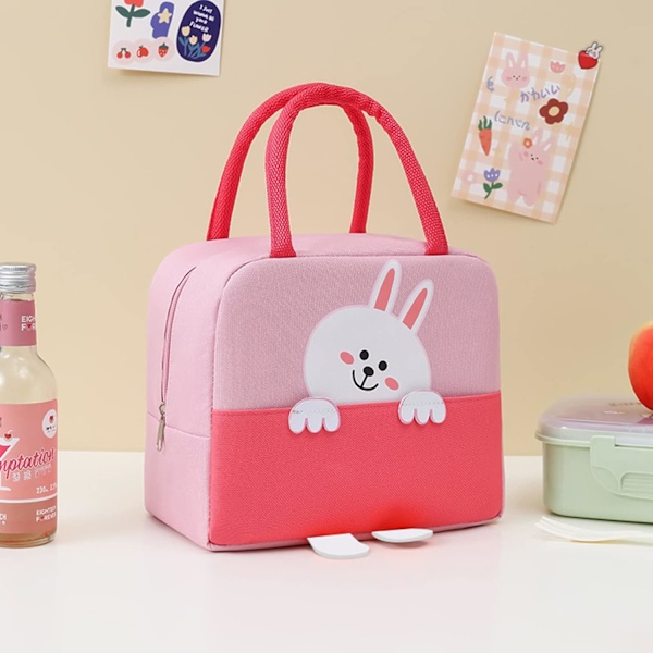 5-pack Lunchväska, Söt Cartoon Isolerad Lunchbox, Återanvändbar Lunchkylväska, Vattentät Lunchväska, Vikbar Lunchväska Rabbit Pink