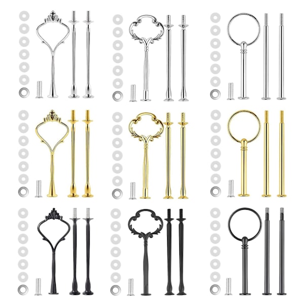 9 Sæt Kage Stativ Hardware Kit Lagdelt Bakke Hardware Beslag til Kage Stativ, 3 Lag Kage Stativ Beslag