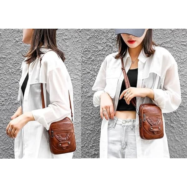Crossbody-telefonväska för dam, små mjuka handväskor i läder axelväskor multifunktionell satchel mini messenger-väska