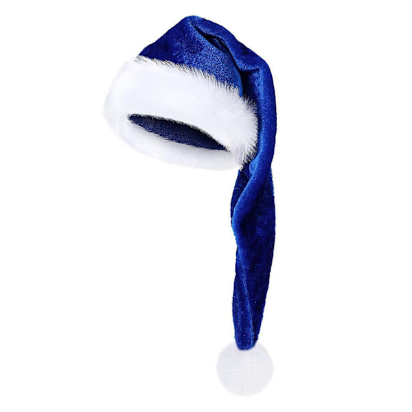 Lang Julemandshue i Fløjl - Varm Julemandshue til Vinterkostumer, Julefester, Cosplay, Sceneforestillinger Blue M