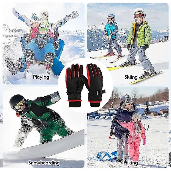Vinterhandskar för barn, snö- och skidhandskar, ungdomshandskar för kallt väder för skidåkning Black