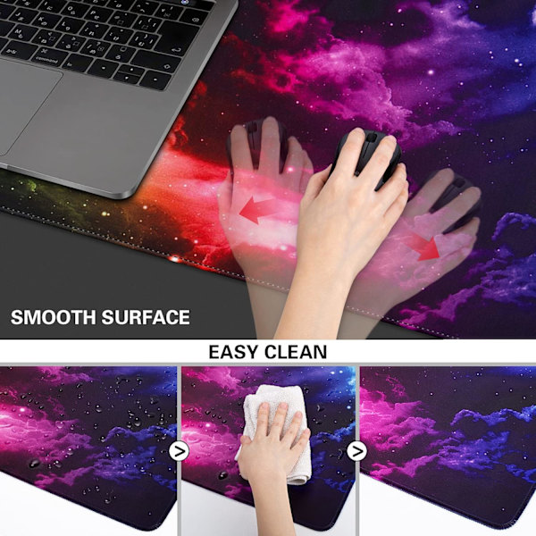Gaming Mousepad, Udvidet Mousepad 800 x 400 mm, Computer Tastatur Mouse Mat Desk Pad med Skridsikker Gummibund og Syet Kant til Gaming Arbejde Colorful Aurora XXL