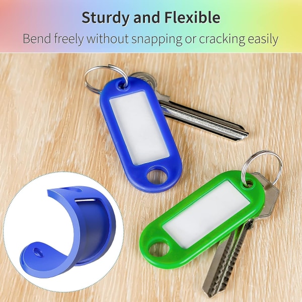20 st nyckelbrickor 5 cm mjuka plastnyckelkedjor med tomma pappersetiketter genomskinliga fönster skyddsfilmer och delade ringar flexibla artikelidentifierare Coloful