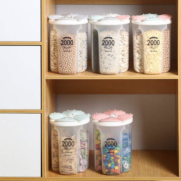 Lufttäta förvaringsburkar med lock, plast BPA-fria läckagesäkra plastbehållare för spannmål för mjöl, socker, ris, 2 liter/4 rutnät, 4 färger