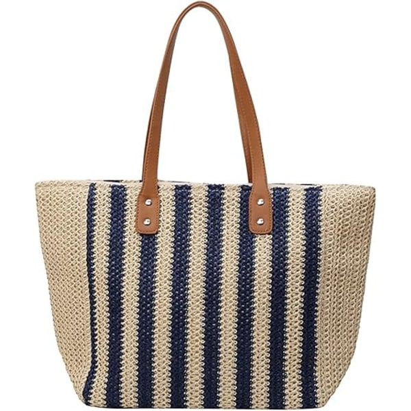 Handwoven Straw Bag for Women Striped Tote and Shoulder Bag with Eco-Friendly Design