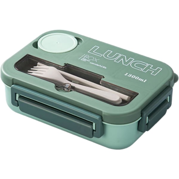 Lunchlåda, Lunchlåda för Vuxna 1300ml Bento Lunchlåda med 4 Fack, Lunchlådor med Bestickset, Mikrovågsugn Diskmaskinssäker Tillgänglig (Grön)