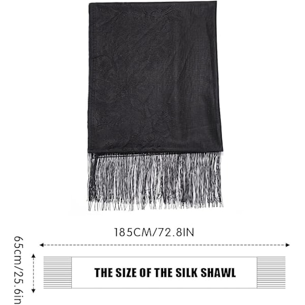 Spidsblonde Sjal og Wraps til Bryllup Frynset Pashmina Sjal til Aftenskjoler Let Brude Sjal Halsklæder til Kvinder og Bruden Black