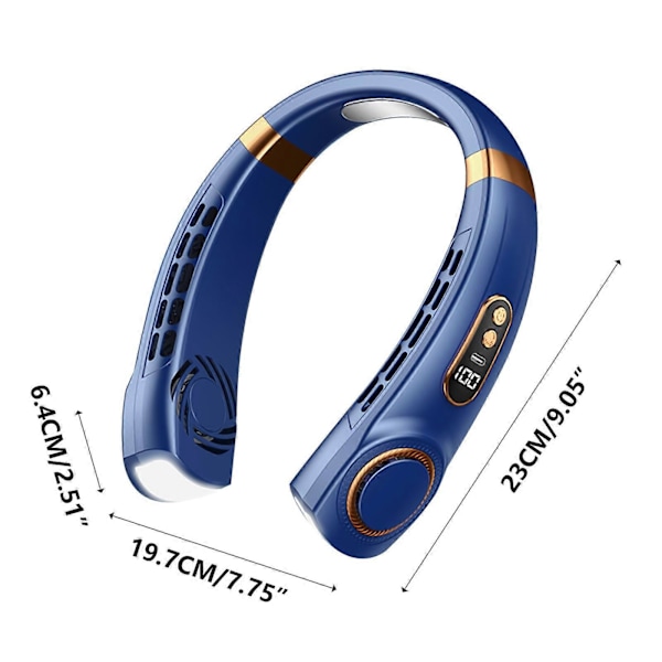 2024 Ny Portabel Halsfläkt USB Utomhus Tyst Sport Uppladdningsbar Hög Vindkraft Bladlös Liten Fläkt SZS0867 Blue