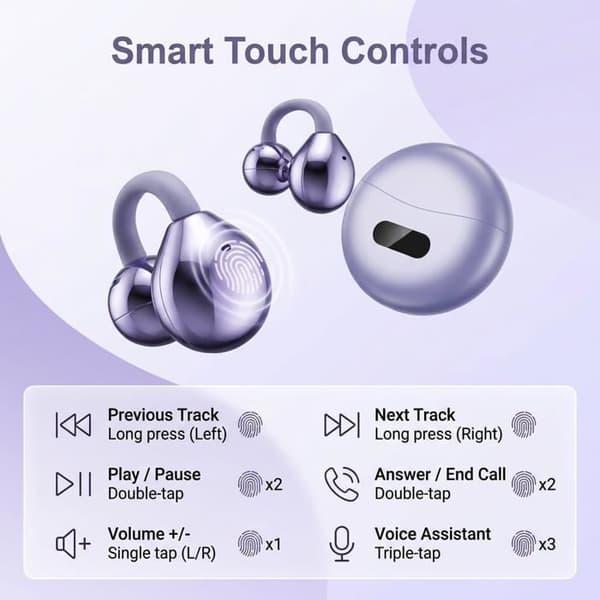 Open-Ear Bluetooth Høretelefoner - 1 Par - Titanium - IPX5 Sport Clip - Løb, Arbejde, Briller - Sort
