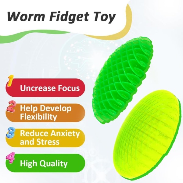 2 stk Stressavlastende Fidget Leke Poppeorm Strekkbare Lekeorm Store Fidget Leke Voksne og Barn Reiseorm Fidget Leke for Barn og Voksne - 12cm