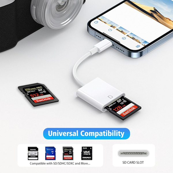 Sd-kortläsare för iphone/ipad, till Sd-kort, minneskortsadapter, kamerakortsläsare adapter, visnings-Sd-kortadapterkonverterare för iphone Plug and Play Single port