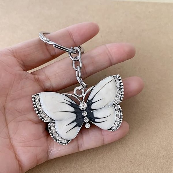 Nøglering til Piger Kvinder Butterfly Nøglering Krystal Butterfly Vedhæng Nøglering Nøglering Charm Bil Taske Tegnebog Hængende White