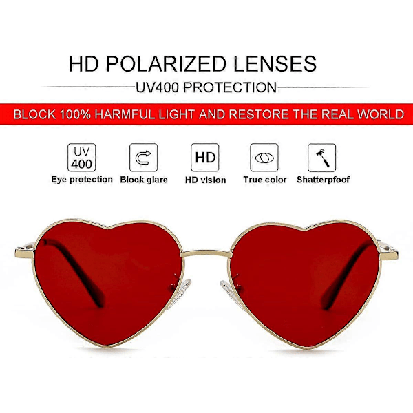 SDIGV Polariserte Hjerte Solbriller for Kvinner Mote Nydelig Stil Metallramme UV400 Beskyttelse Linse Gold Red