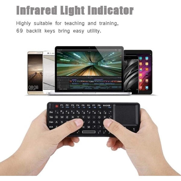 2,4 GHz Trådløst Tastatur med Touchpad, Super Tyndt og Letvægts, Genopladeligt, USB Tastatur med Baggrundsbelysning, Plug and Play, Velegnet til HTPC, til PS3/4