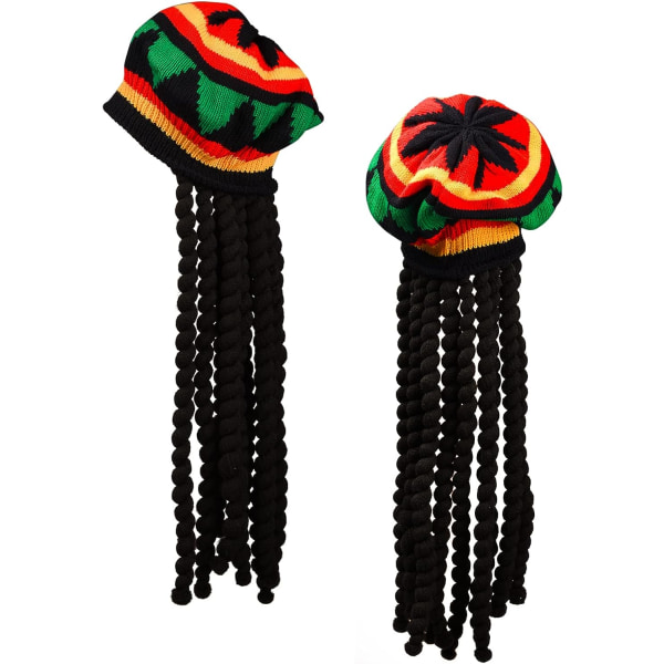 2-pak Rastalue med svarte dreadlocks Bob Marley Dreadlocks parykk med Rastalue Fancy Dress Rastaluehette