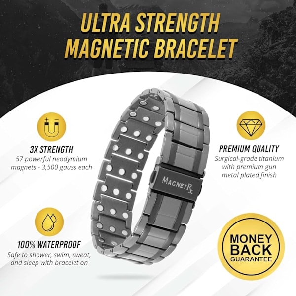 1 STK. Sterkt Titan Magnetisk Armbånd - Magnetiske Armbånd for Menn - Premium Sammenleggbar Spenne og Justerbar Lengde Gunmetal